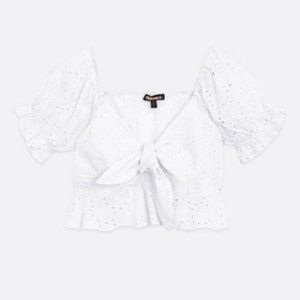 SheinWhite Front Tie Blouse